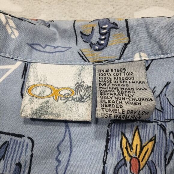 Ocean Pacific Sport Hawaiian‎ Shirt Mens Medium Blue Short Sleeve Button Aloha - Picture 4 of 10
